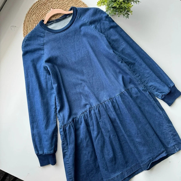ZARA Woman Drop Waist Denim Long‎ Sleeve Dress Size Medium - Picture 1 of 10